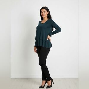 Soft Surroundings Women’s L Turquoise Tunic Top Tiered Hem Split Back Pullover